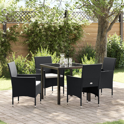 5-Delige Tuin Eetset Zwart Poly Rattan