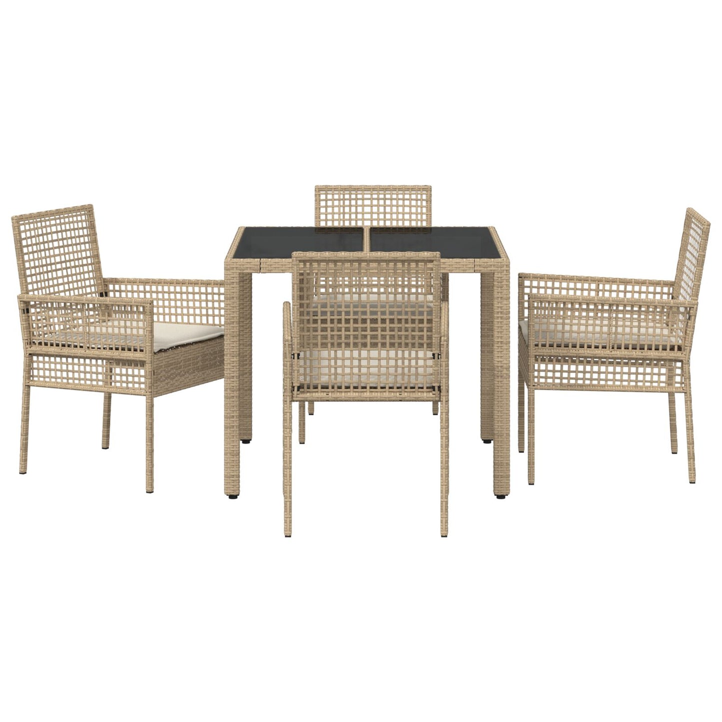 5-Delige Tuin Eetset Met Kussens Beige Poly Rattan