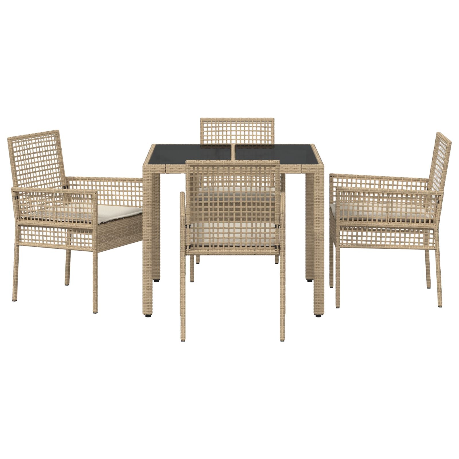 5-Delige Tuin Eetset Met Kussens Beige Poly Rattan