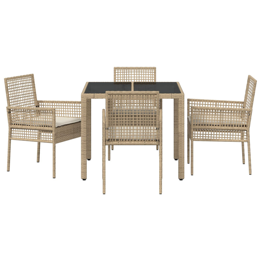5-Delige Tuin Eetset Met Kussens Beige Poly Rattan
