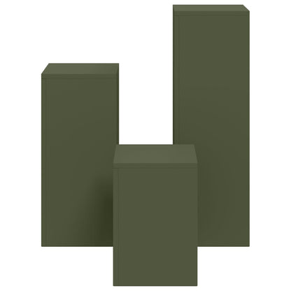 Buiten Plantenstandaards Pilaar 3 Stuks Staal Olijfgroen 3x (35/55/75 cm)