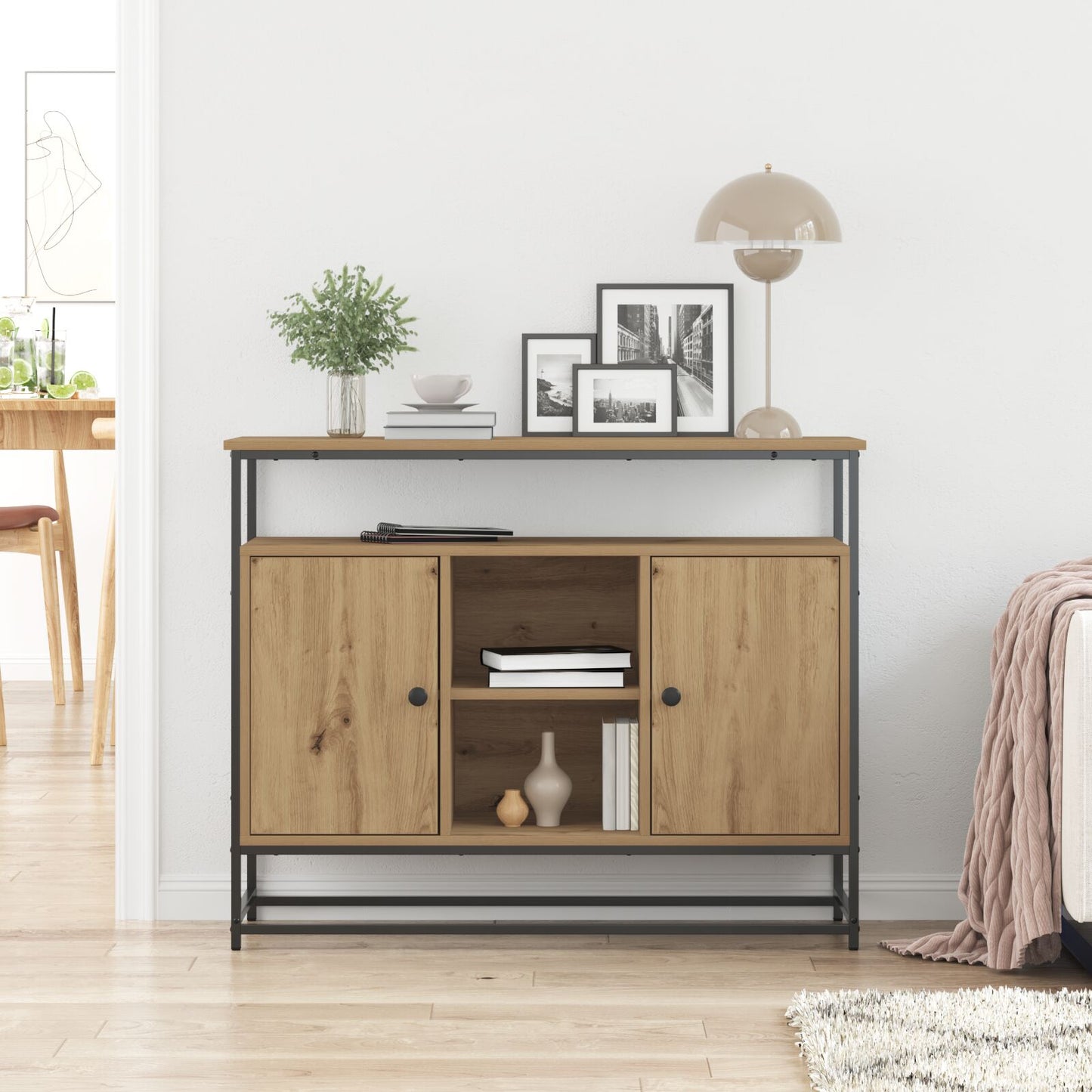 Sideboard 100X35X80 Cm Engineered Wood En Staal Artisan eiken