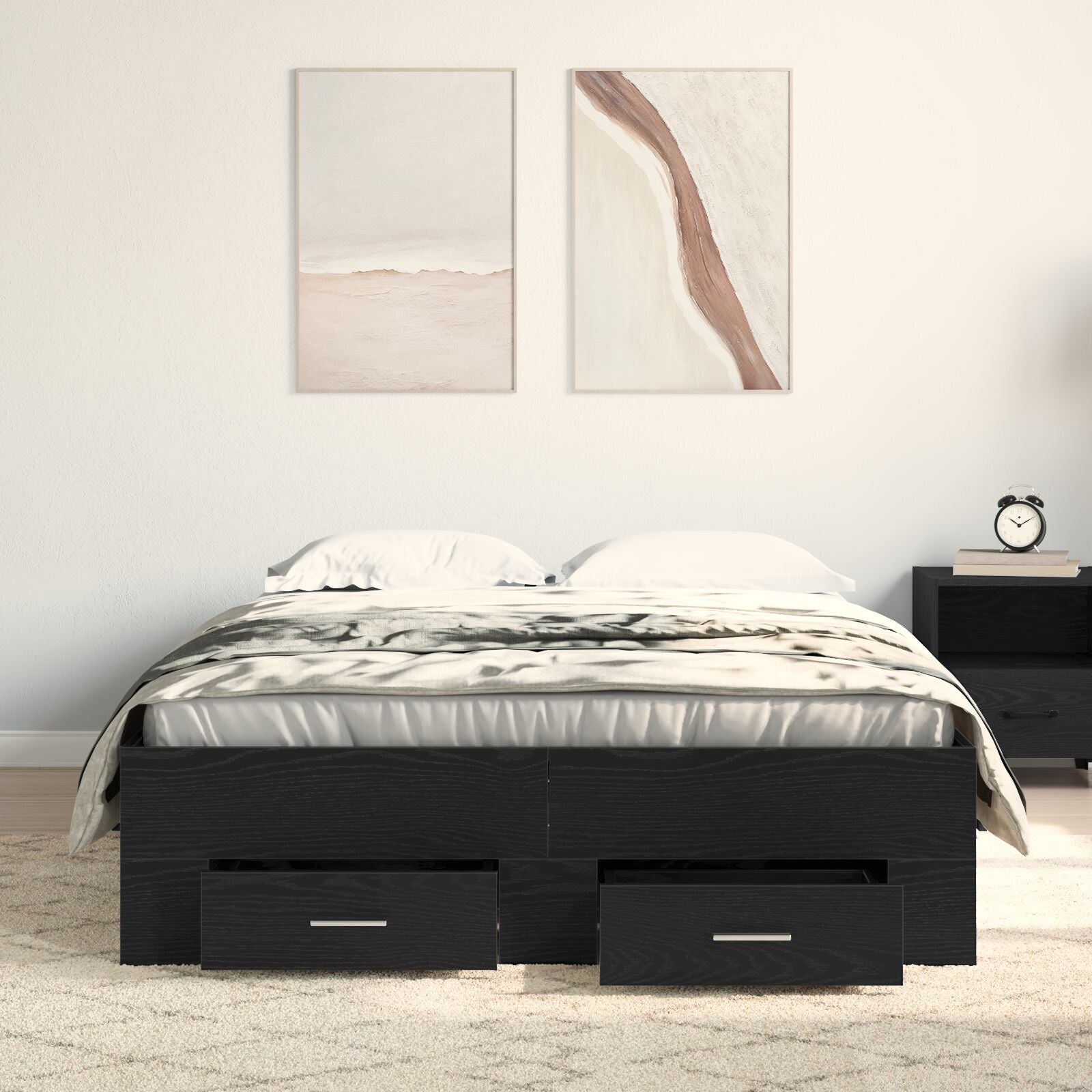 Bed Frame Met Lades Zwart Eiken 120X190 Cm Bewerkt Hout Ambachtelijk Eiken