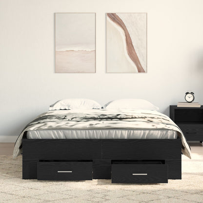 Bed Frame Met Lades Zwart Eiken 120X190 Cm Bewerkt Hout Ambachtelijk Eiken