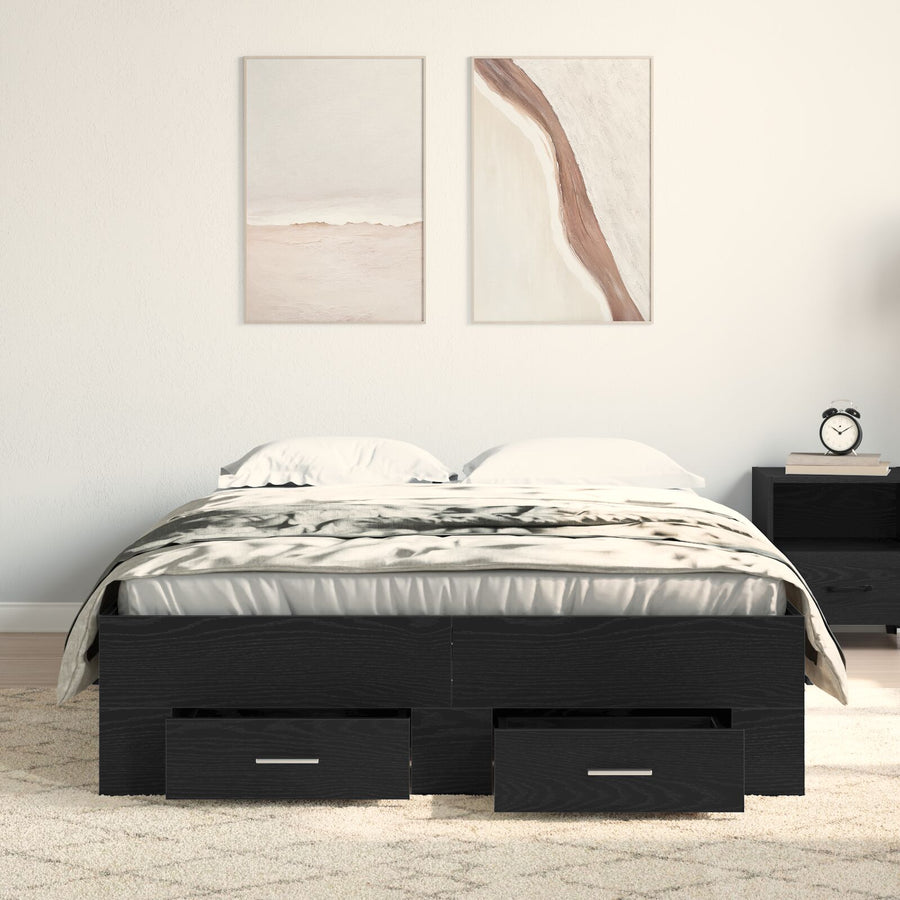 Bed Frame Met Lades Zwart Eiken 120X190 Cm Bewerkt Hout Ambachtelijk Eiken