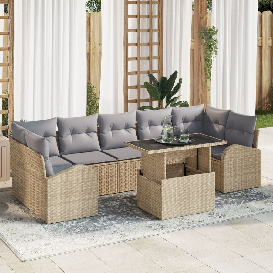 8-Delige Tuin Sofa Set Met Kussens Beige Poly Rattan