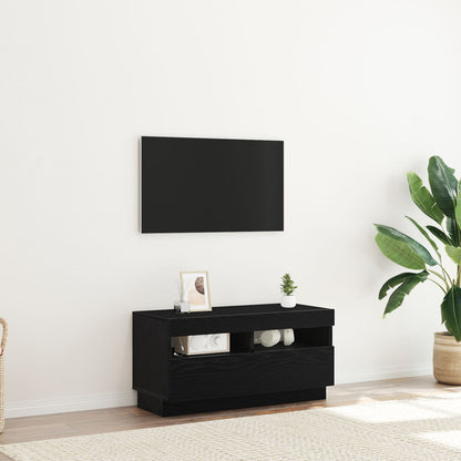 Tv-Meubel Met Led-Verlichting Zwart Eiken 80X35X40 Cm Bewerkt Hout