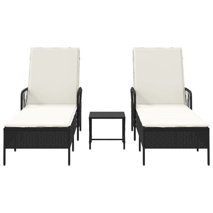 Zonnebank Set Set Van 3 Zwart En Crème Wit Pe Rattan, Metaal