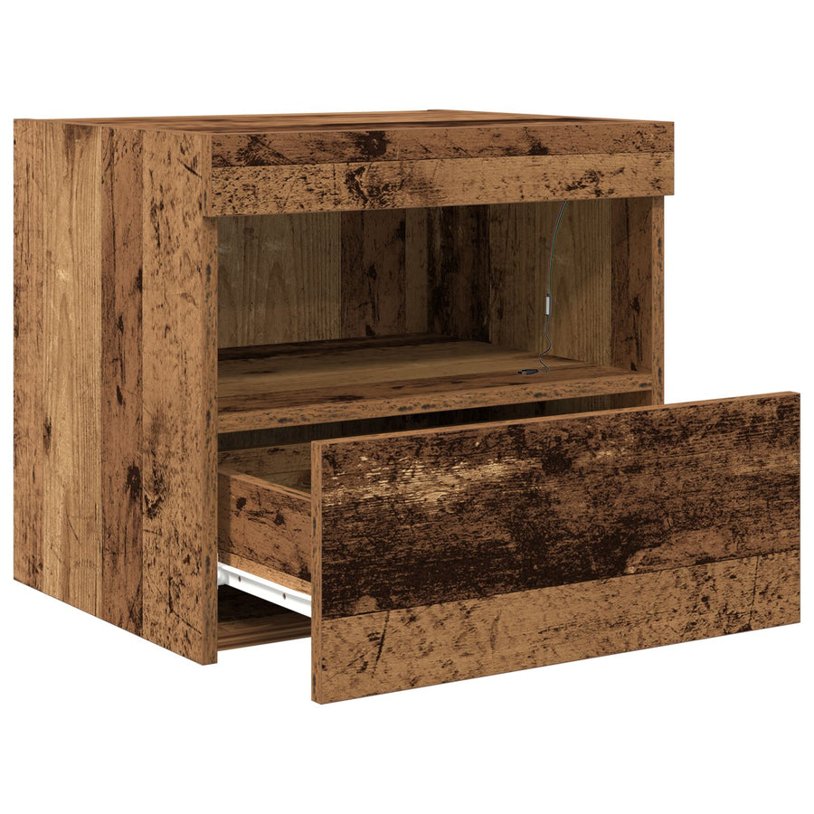 Nachtkastjes Met Led-Lampen 2 Stuks Oud Hout 50X40X45 Cm