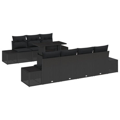 8-Delig Tuinbankstel Met Kussens Zwart Poly Rattan