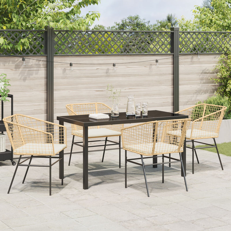 5-Delige Tuin Eetset Met Kussens Bruin Poly Rattan