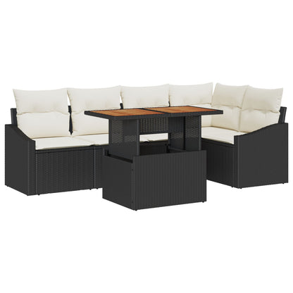 6-Delige Tuin Eetset Met Kussens Zwart Poly Rattan Acacia