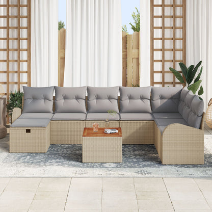 9-Delige Tuin Sofa Set Met Kussens Beige Poly Rattan