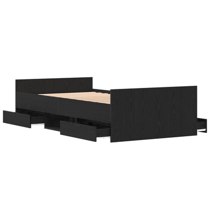 Bedframe Zonder Matras Zwart Eiken 100X200 Cm Bewerkt Hout