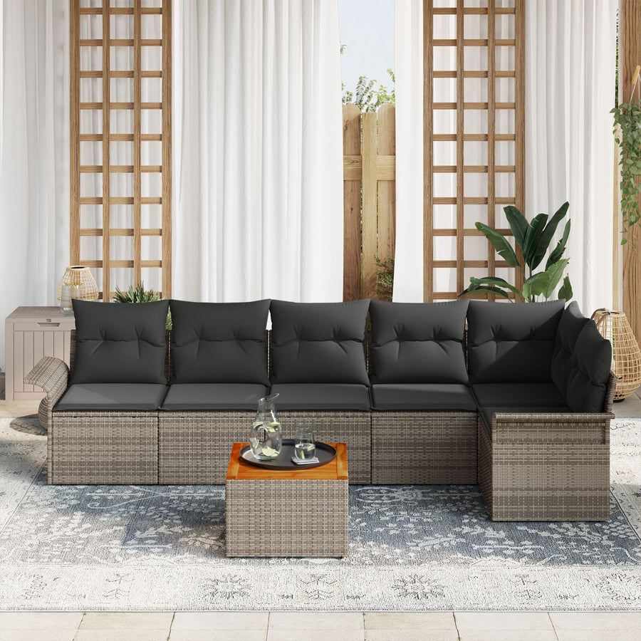 7-Delige Tuin Sofa Set Met Kussens Grijs Poly Rattan Acacia