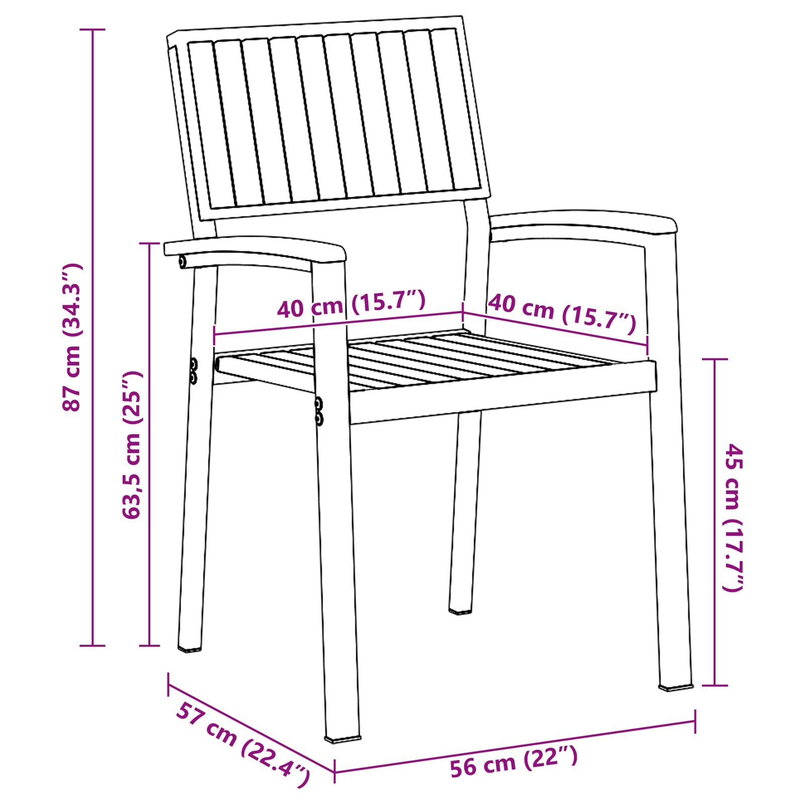 Buitenstoelen 2 Stuks Stapelbaar Massief Hout Acasia & Metaal Natuurlijk en zwart