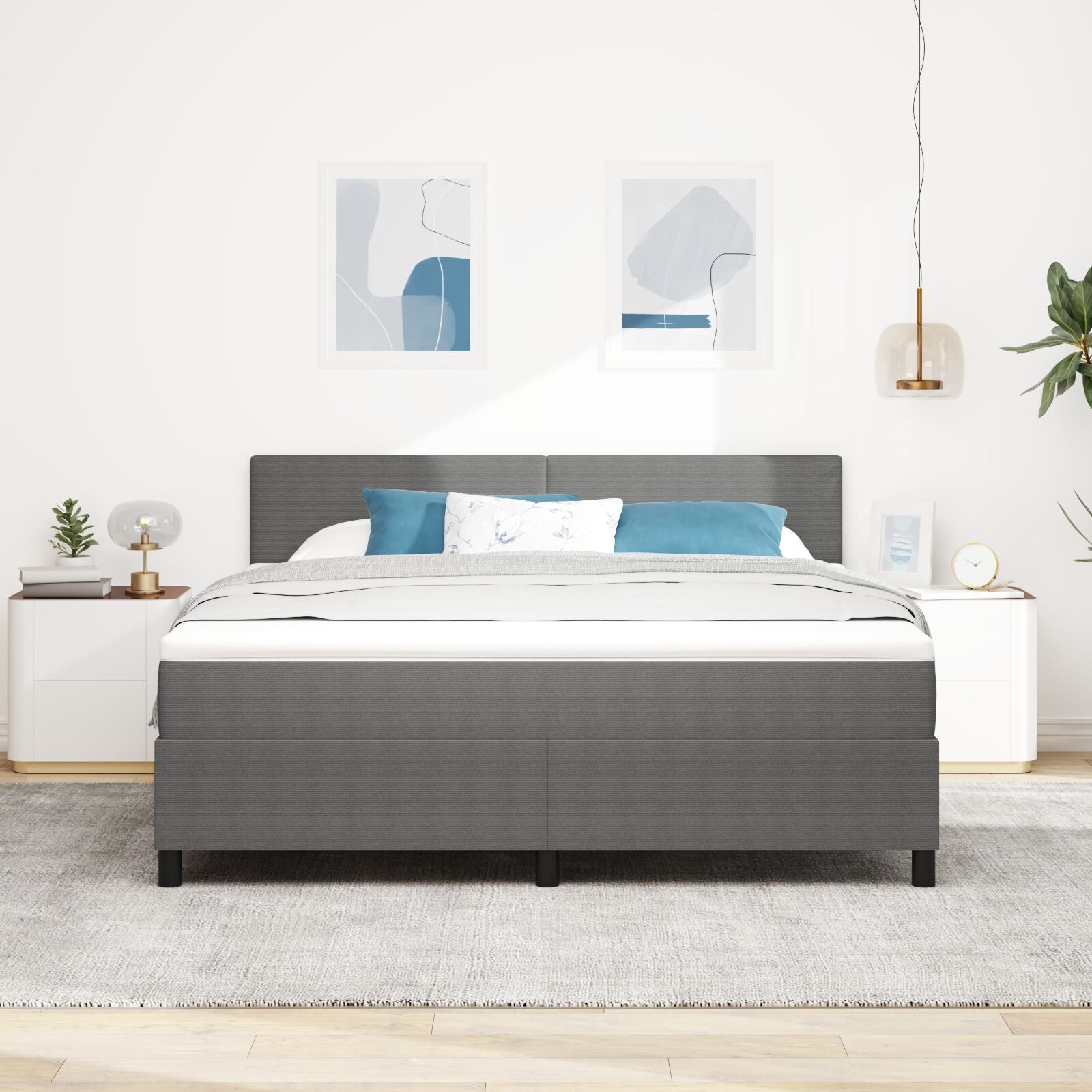 Boxspringbed Met Matras Licht Grijs Super King Corduroy Stof