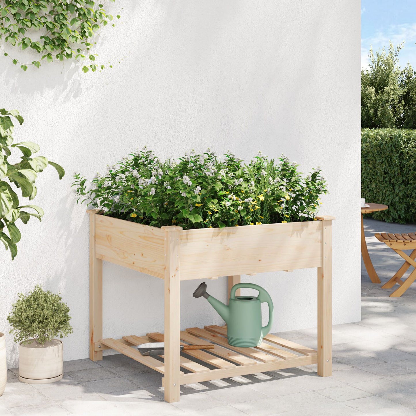 Tuinplantbak Met Rek 90X90X76 Cm Massief Vurenhout 90 x 90 x 76.5 cm