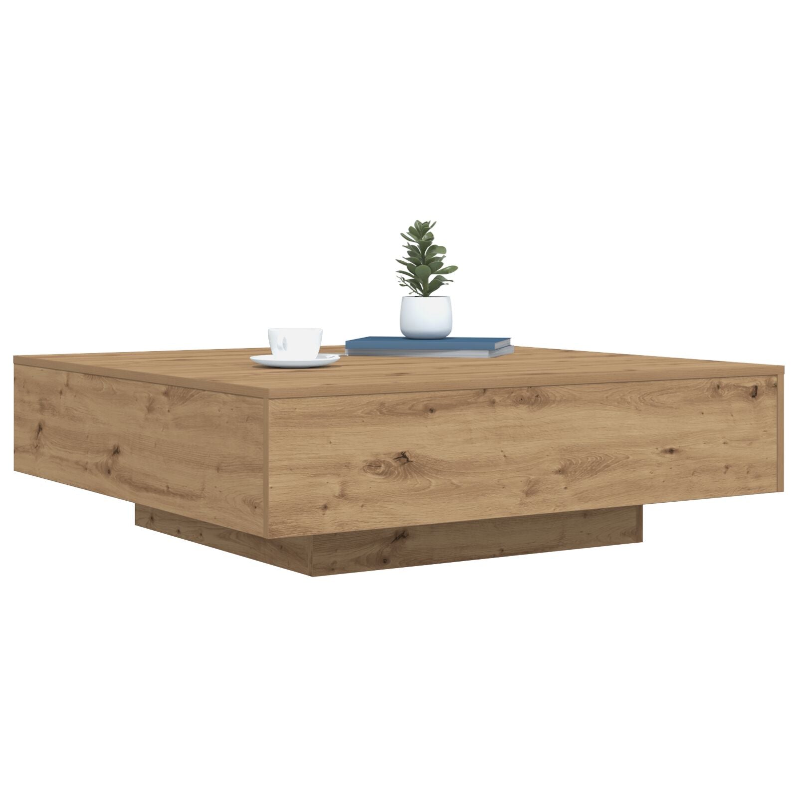 Salontafel Ambachtelijk Eiken Bewerkt Hout 100 X 100 X 31 Cm