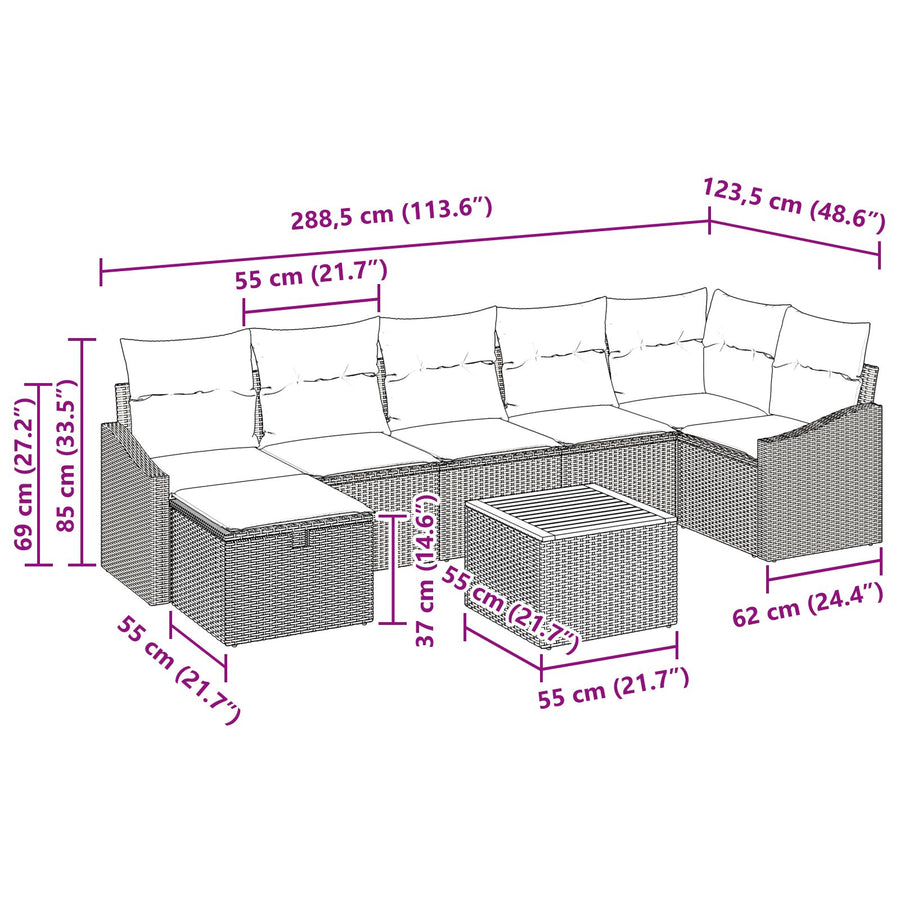 8-Delige Tuinbankset Met Kussens Zwarte Poly Rattan
