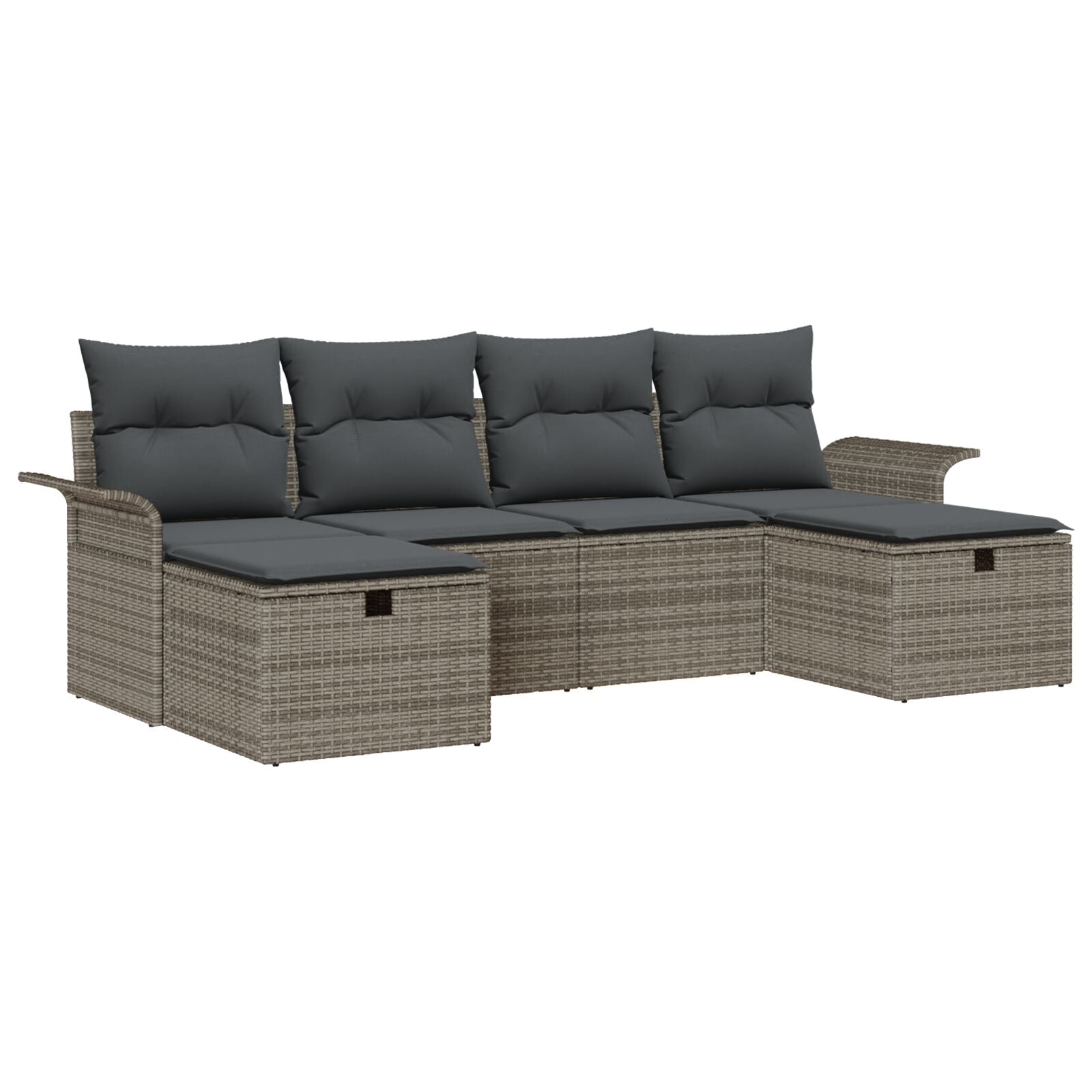 6-Delige Tuinbankenset Met Kussens Grijs Poly Rattan