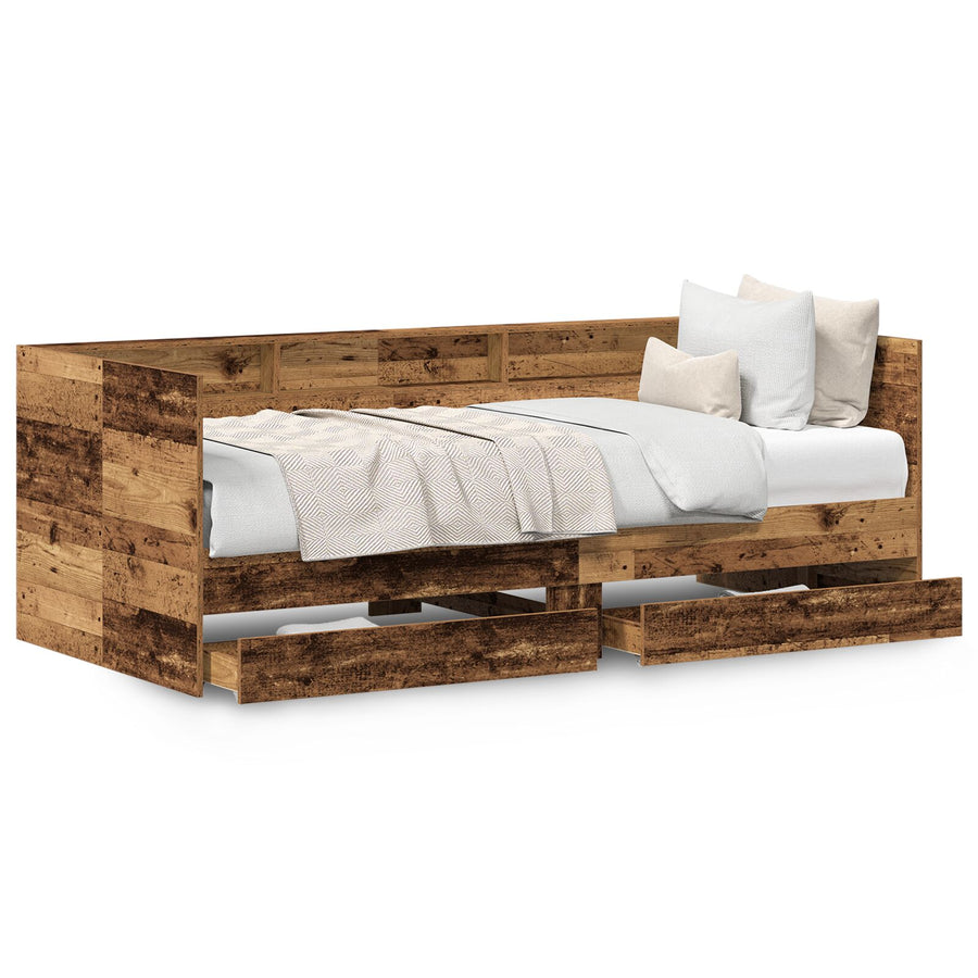 Dagbed Met Lades Oud Hout Bewerkt Hout 90 X 190 Cm Stevig