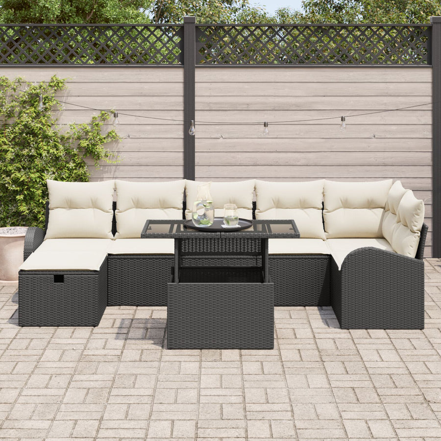 8-Delige Tuin Sofa Set Met Kussens Zwart Poly Rattan