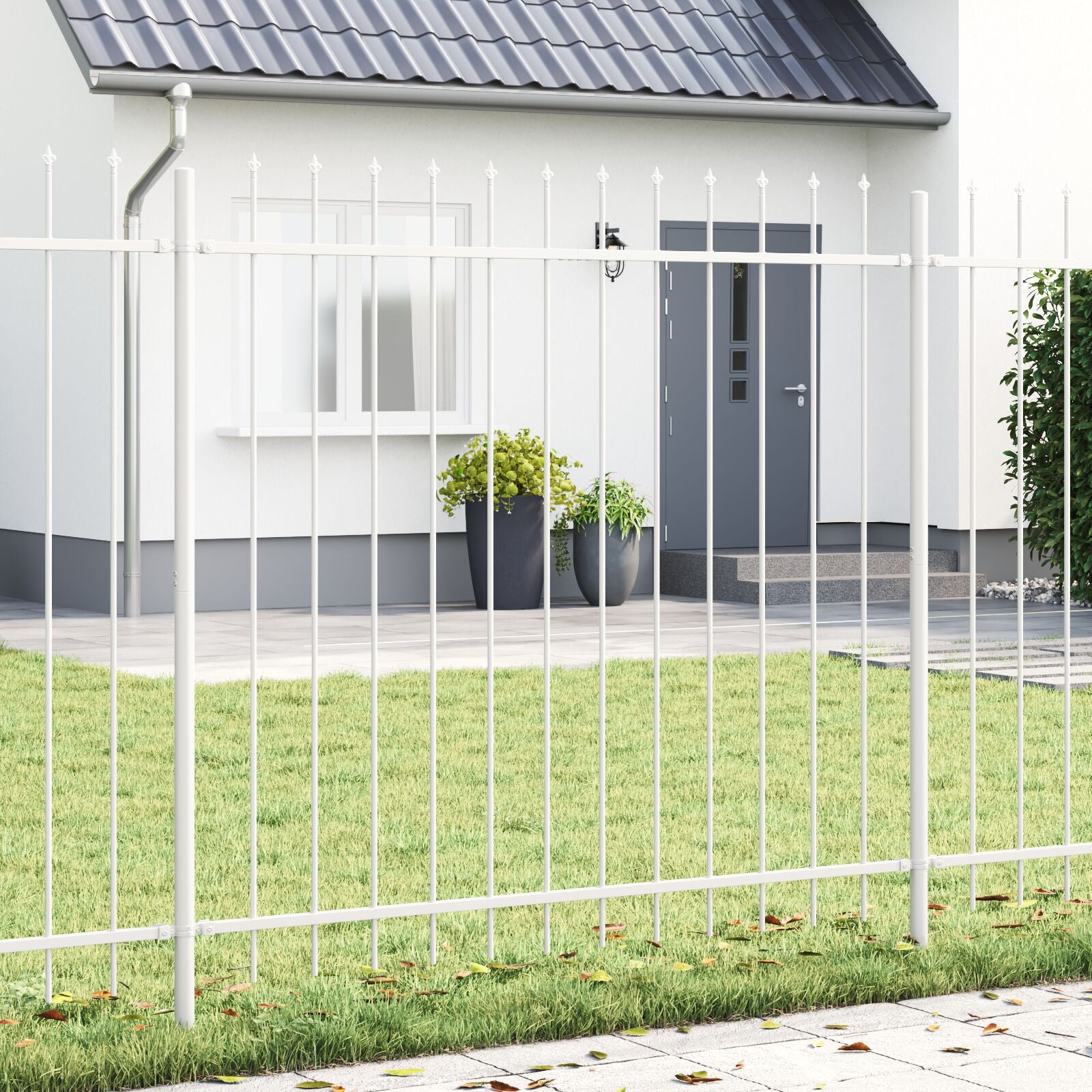 Tuinhek Met Spitse Top 13,6X1,5 M Staal Wit 1.5 m 13.6 m