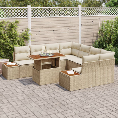 Tuin Sofa Set Set Van 9 Beige Rattan Tuin Eetset Rechthoekig