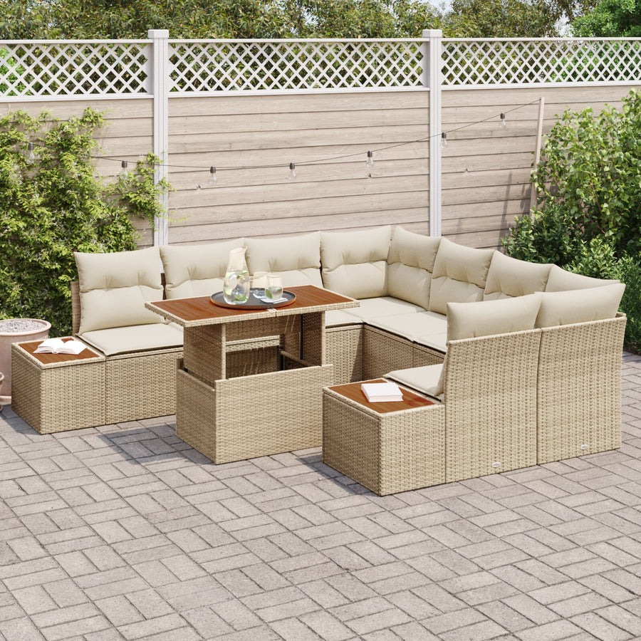 Tuin Sofa Set Set Van 9 Beige Rattan Tuin Eetset Rechthoekig