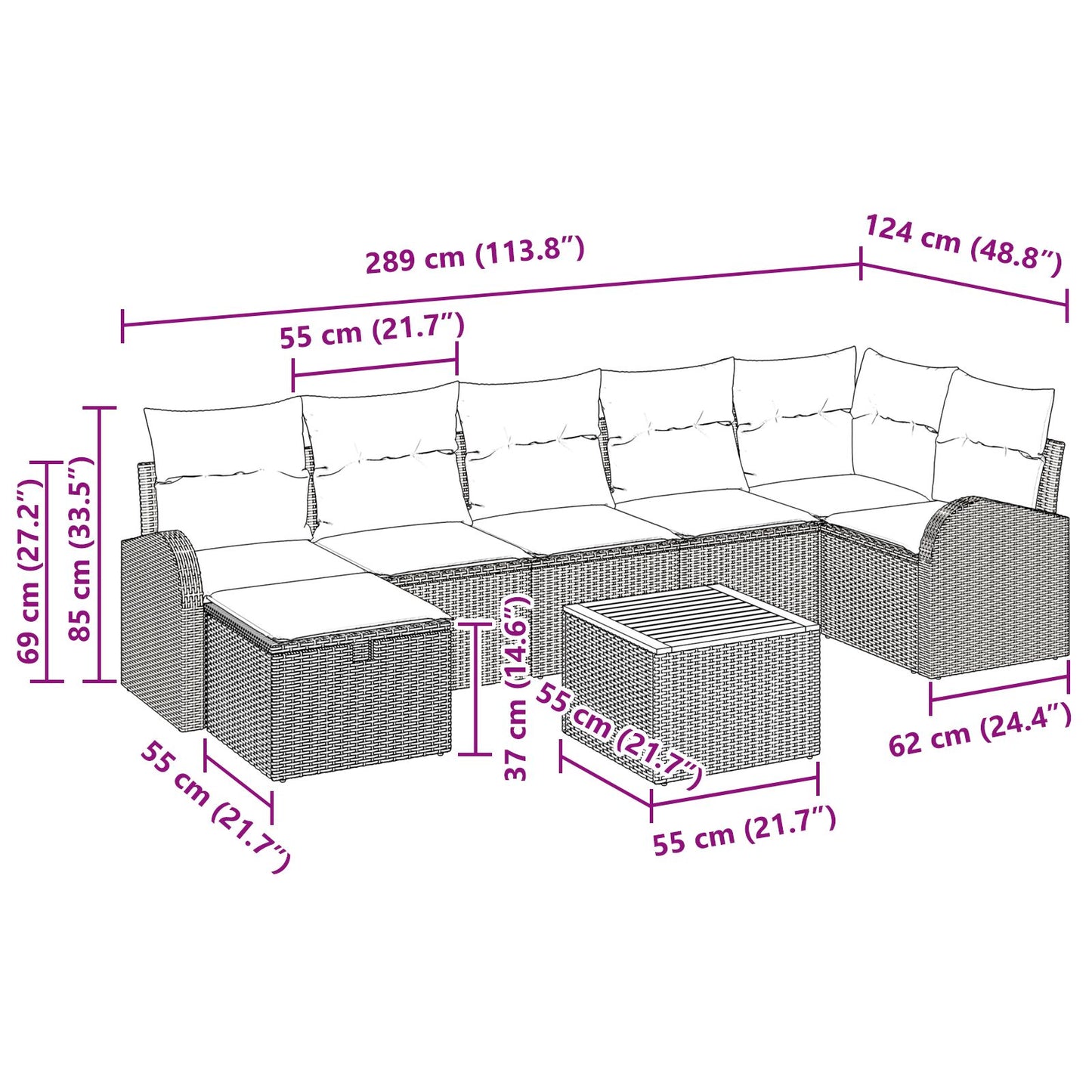 8-Delige Tuin Sofa Set Met Kussens Beige Poly Rattan