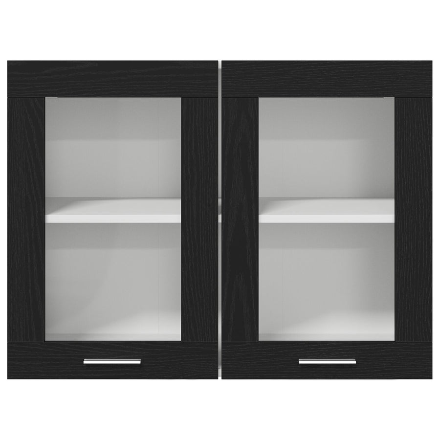 Zwarte Eiken Hangende Glazen Kast 80X31X60 Cm Gemaakt Van Bewerkt Hout