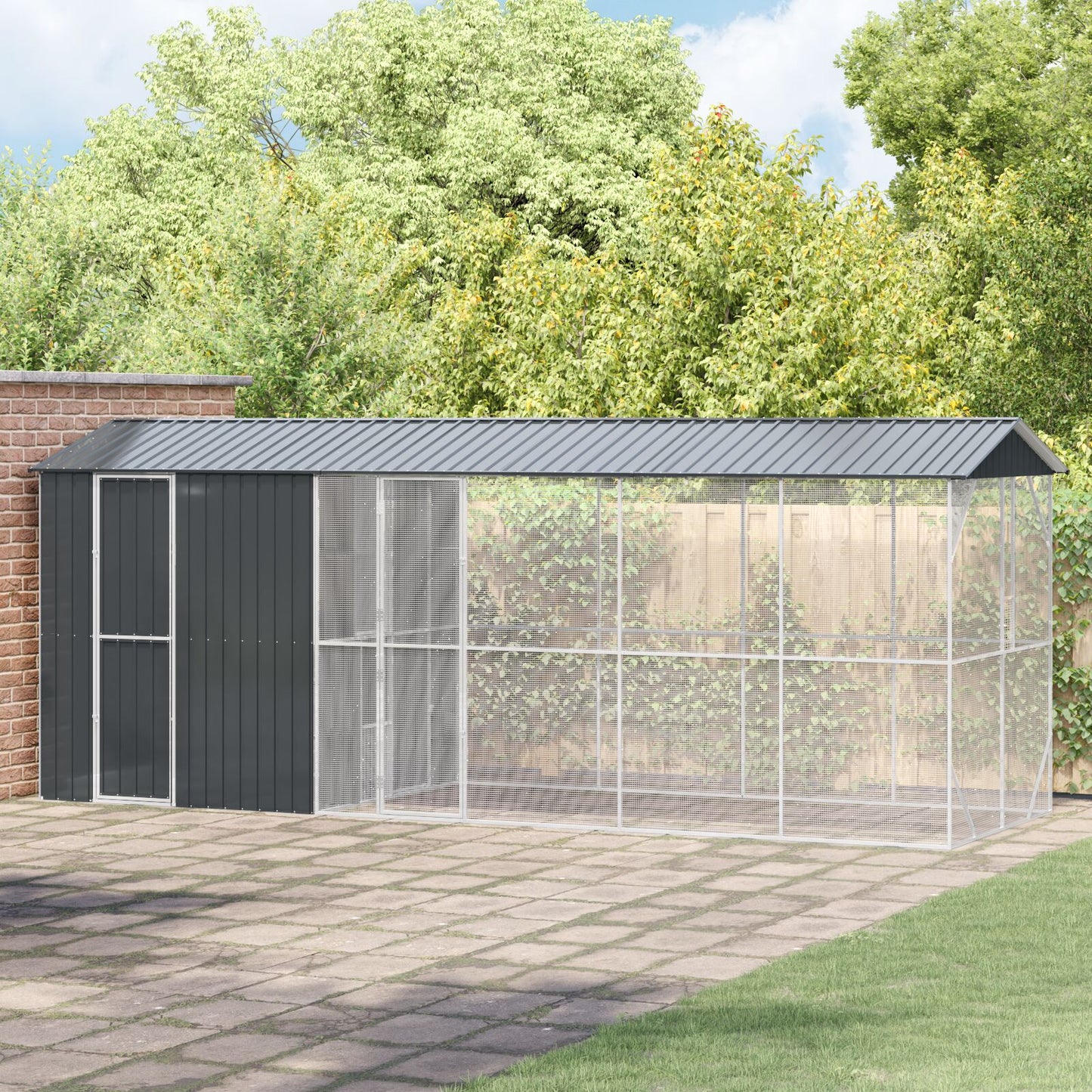 Vogelvolière Met Verlenging Antraciet 210X640X247 Cm Staal