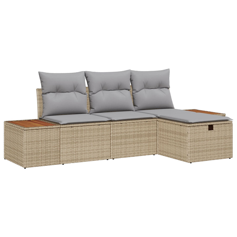 4-Delige Tuin Sofa Set Met Kussens Beige Poly Rattan