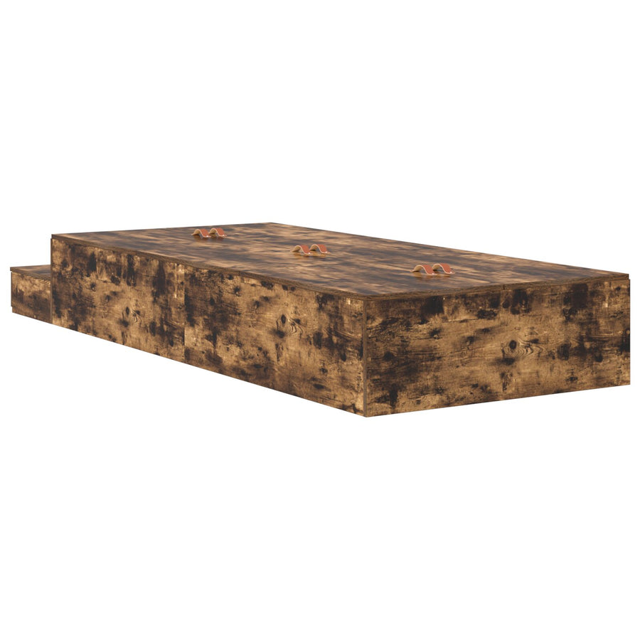 Opslagbedframe Gerookt Eiken Hout, Spaanplaat Eenpersoons Opslag Artisanaal Eiken
