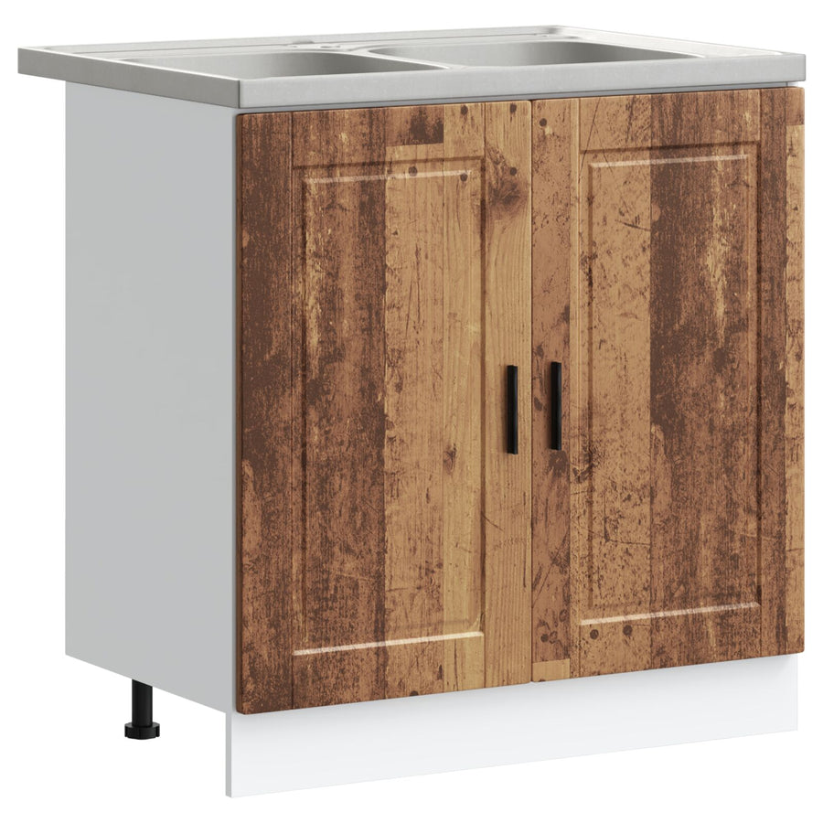 Onderkast Met Wastafel ""Porto"" Oud Hout 80X46X84,5 Cm Gelaagd Hout