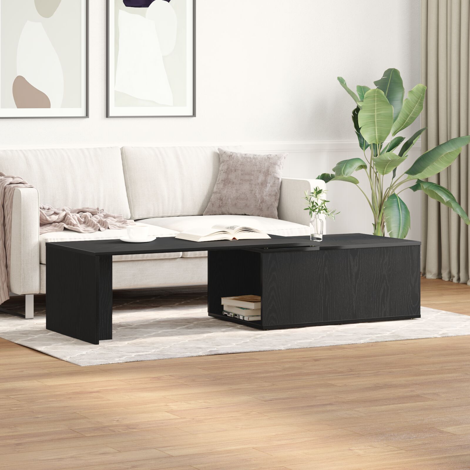 Salontafel Zwart Eiken 150X50X35 Cm Gelaagd Hout