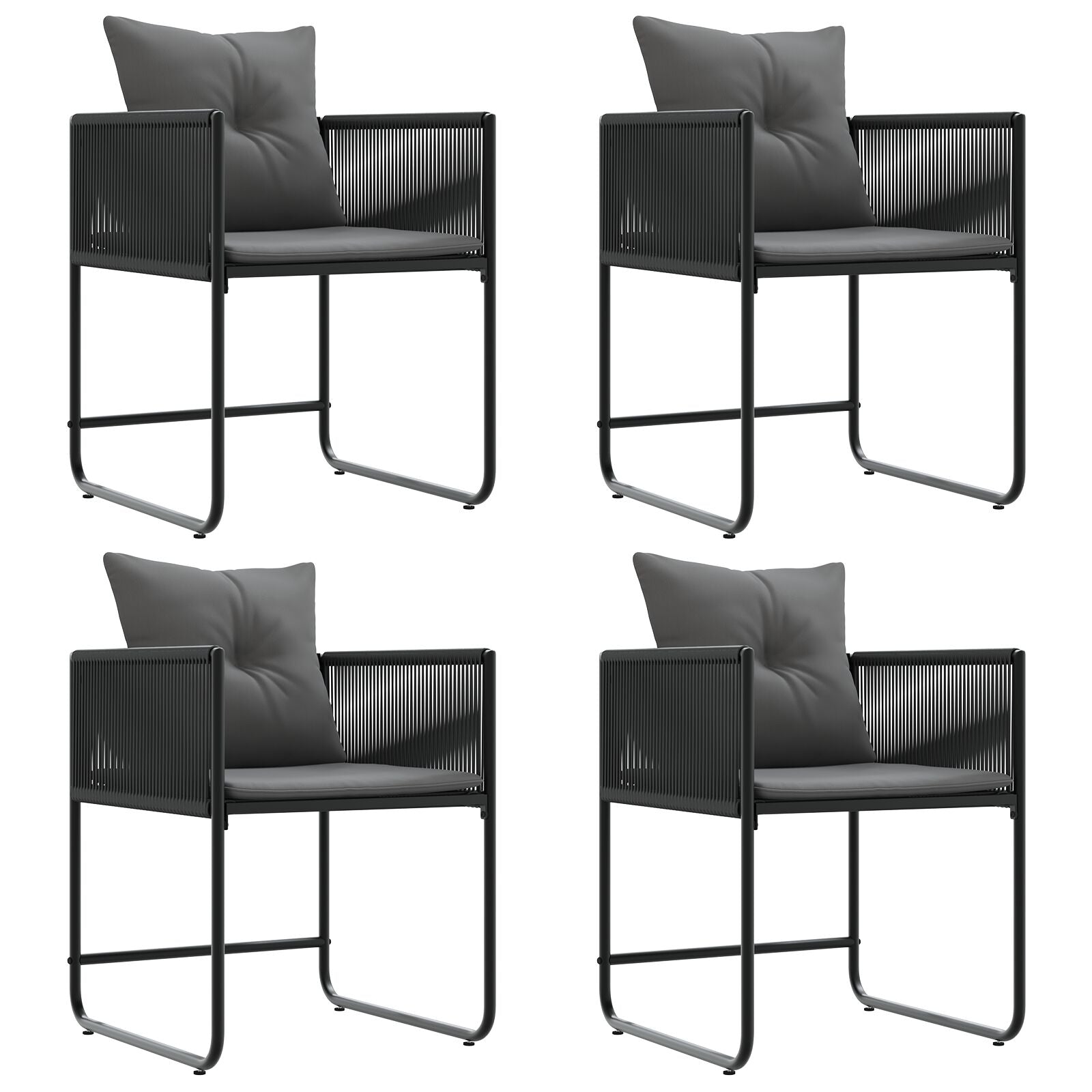 Tuinstoelen Met Kussens 4 Stuks Zwart Poly Rattan