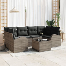 7-Delige Tuin Sofaset Met Kussens Grijs Poly Rattan