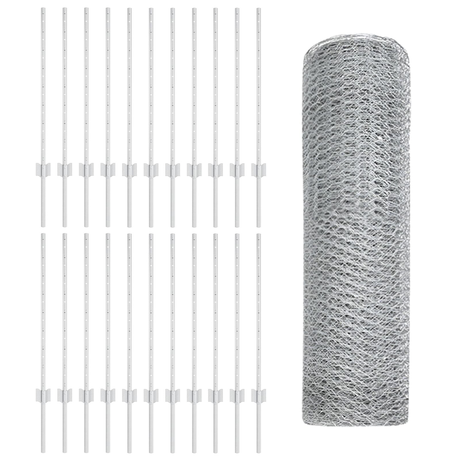Hekpalen 11 Stuks U-Kanaal 80 Cm Gegalvaniseerd Staal,  Hexagon Hek 0,8X50 M Gegalvaniseerd Staal