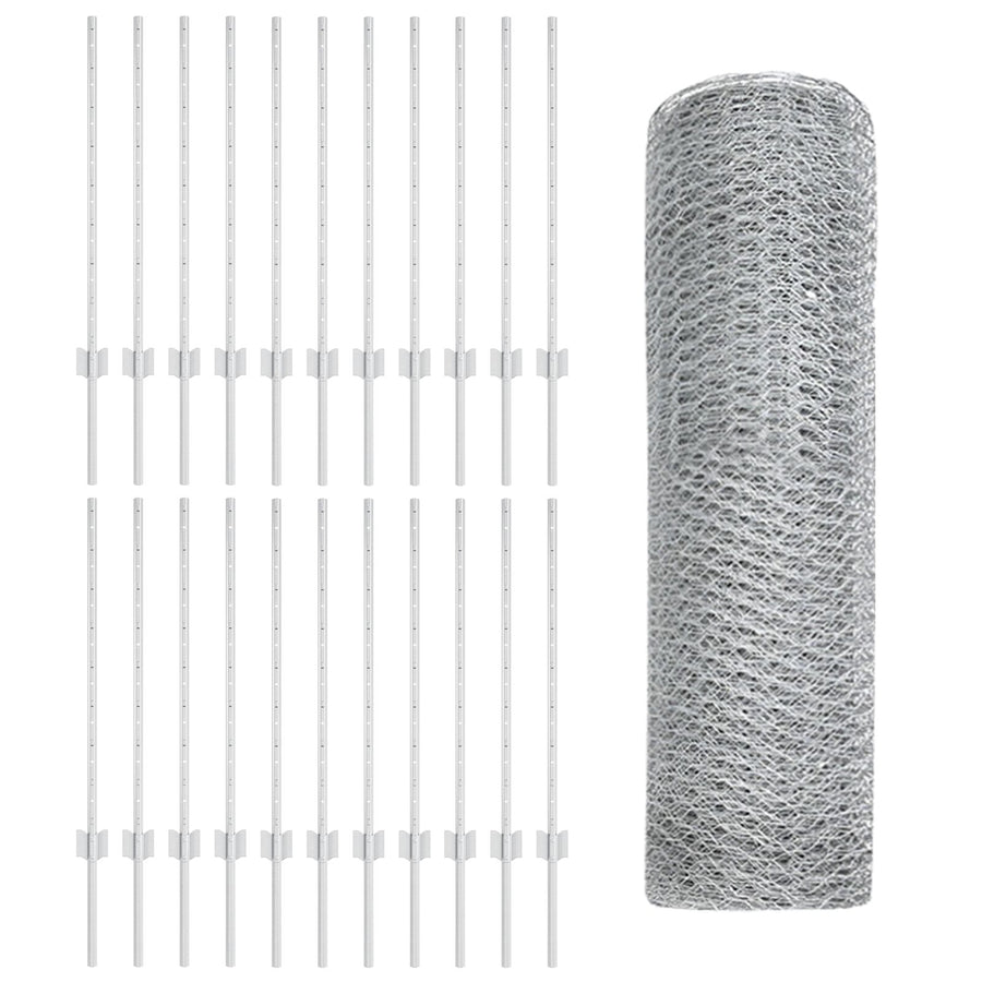 Hekpalen 11 Stuks U-Kanaal 80 Cm Gegalvaniseerd Staal,  Hexagon Hek 0,8X50 M Gegalvaniseerd Staal