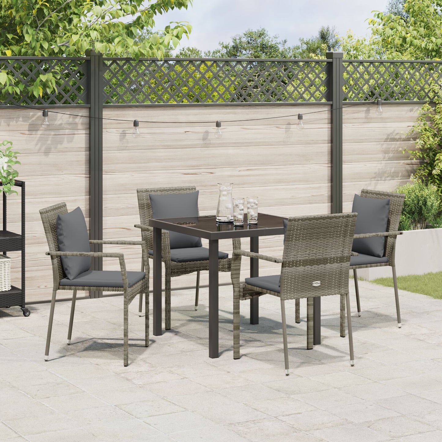 5-Delige Tuin Eetset Met Kussens Grijs Poly Riet
