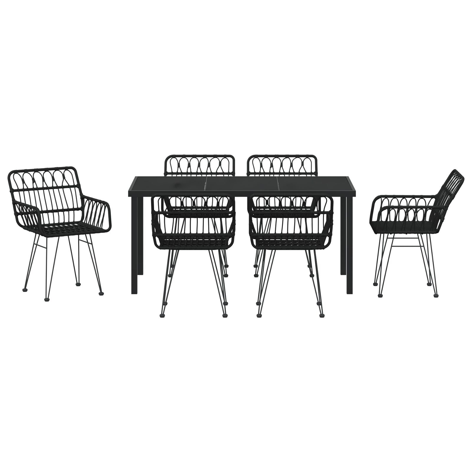 7-Delige Tuin Eetset Zwart Poly Rattan