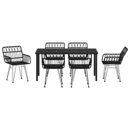 7-Delige Tuin Eetset Zwart Poly Rattan