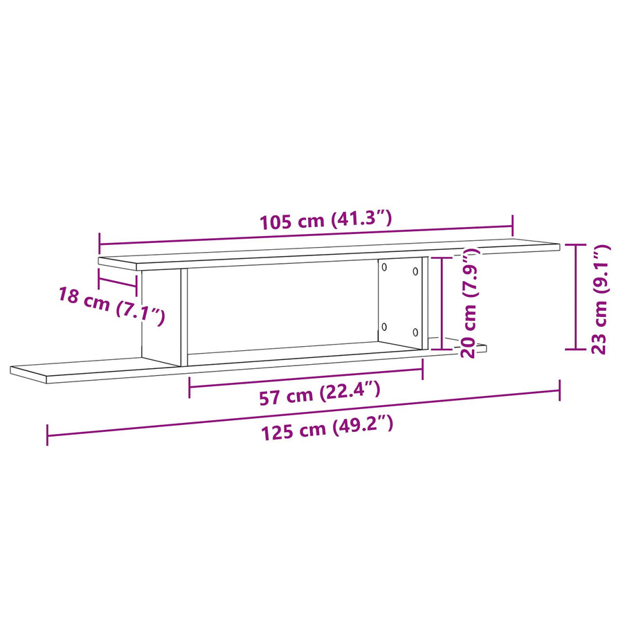 Wandplank Voor Tv Zwart Eiken 125X18X23 Cm Bewerkt Hout