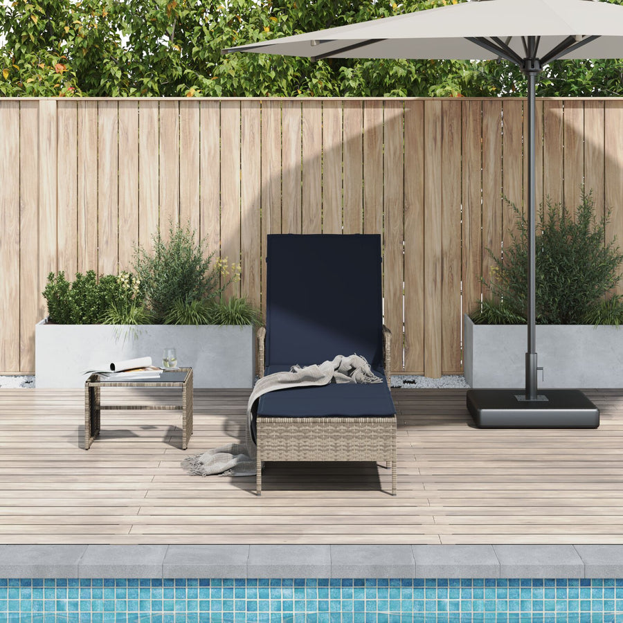 Zonnebank Grijs Pe Rattan 157 X 55 X 92 Cm Inklapbaar Zonnebank