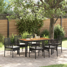7-Delige Tuin Eetset Met Kussens Zwart Poly Rattan