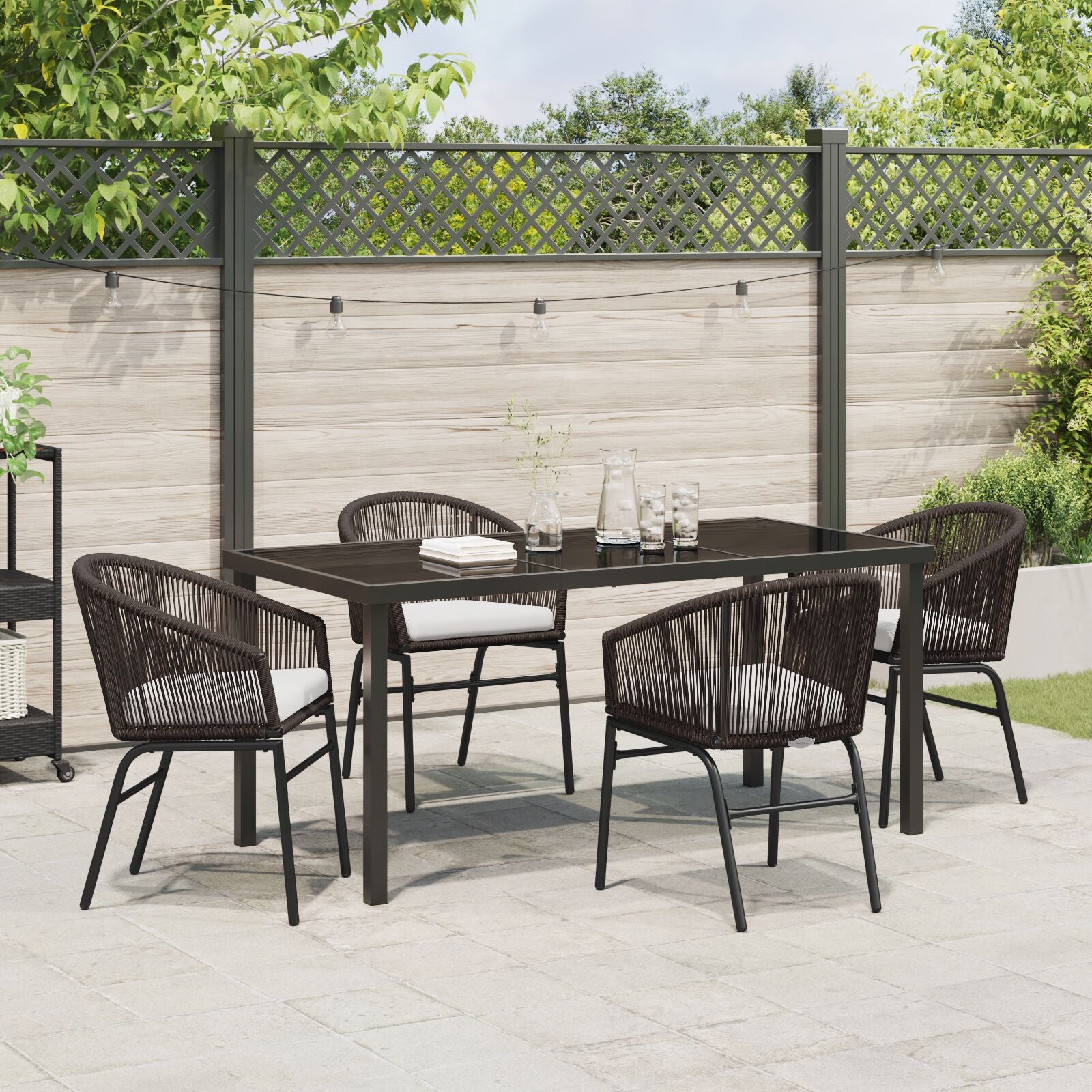 5-Delige Tuin Eetset Bruin Poly Riet