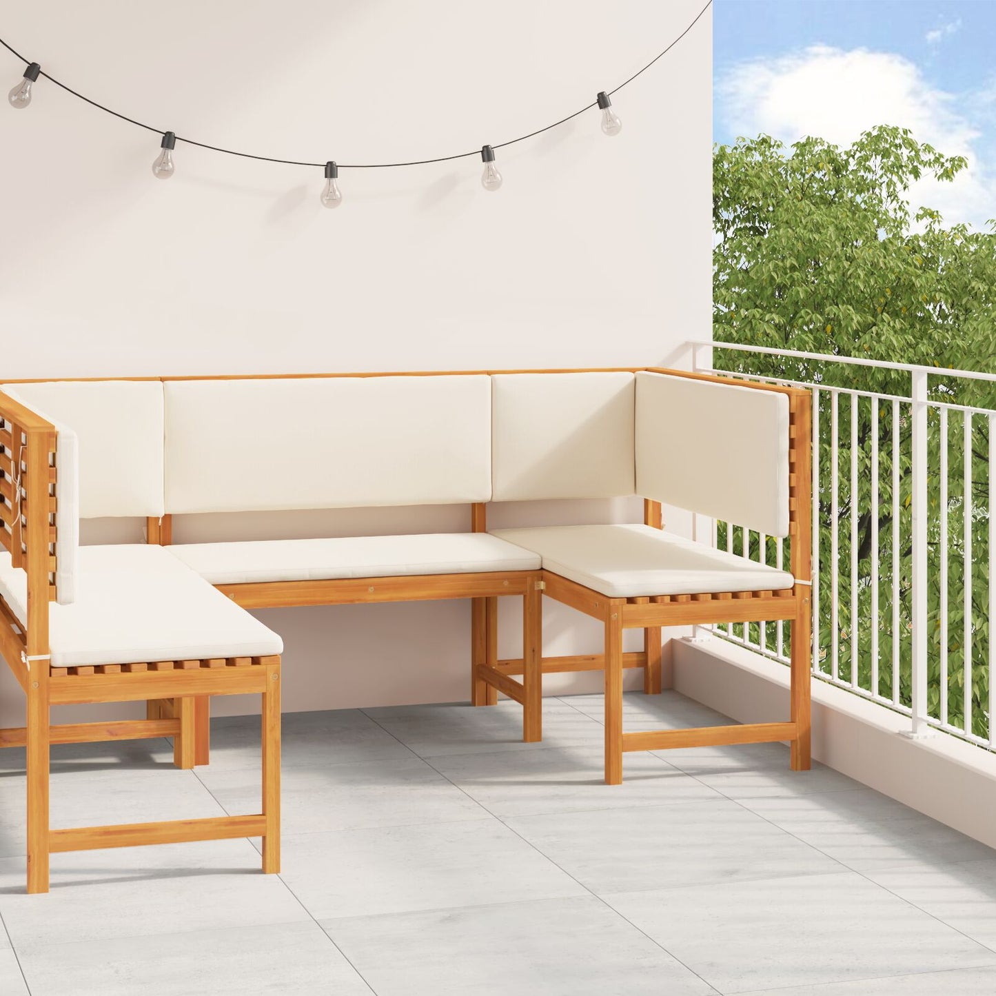 3-Delige Tuinbankset Met Kussens Van Massief Acaciahout Crème wit 2x bank + 1x stoel