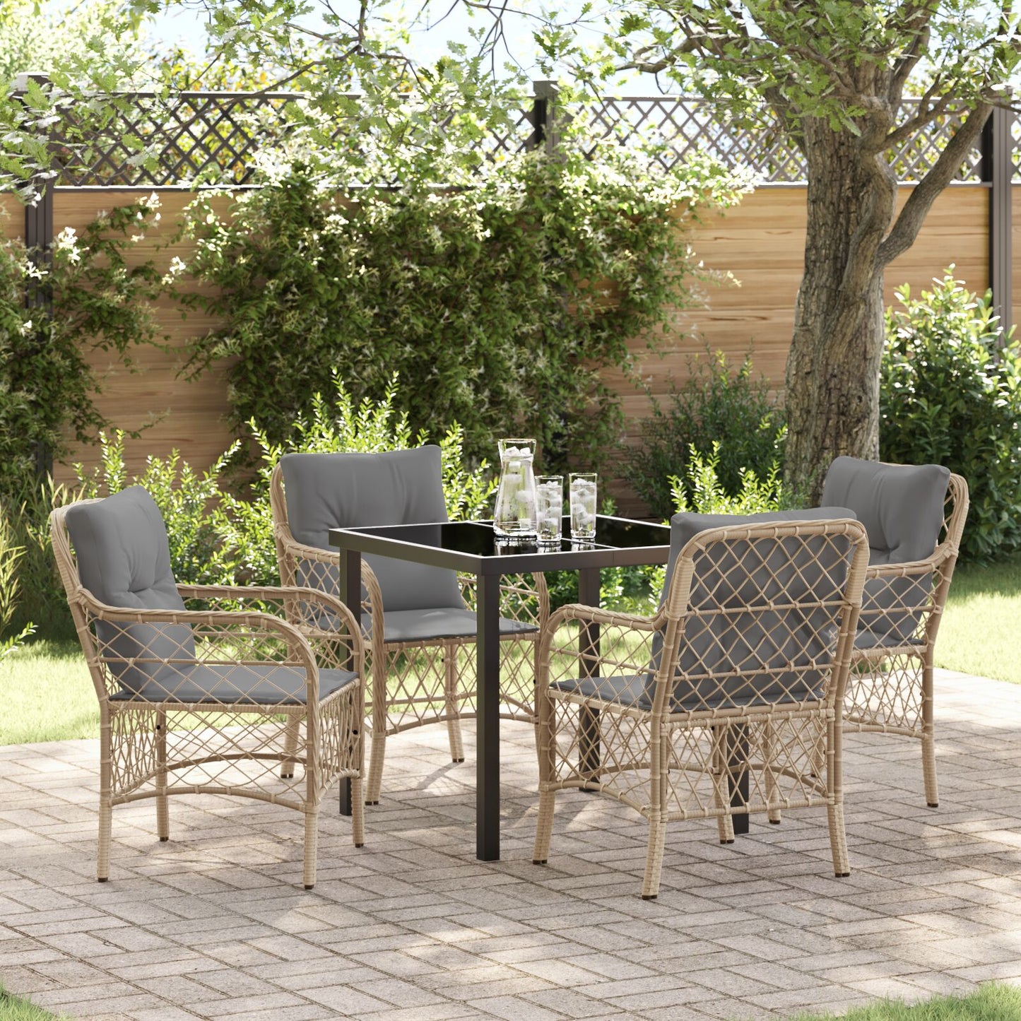 5-Delige Tuin Eettafelset Met Kussens Beige Poly Rattan